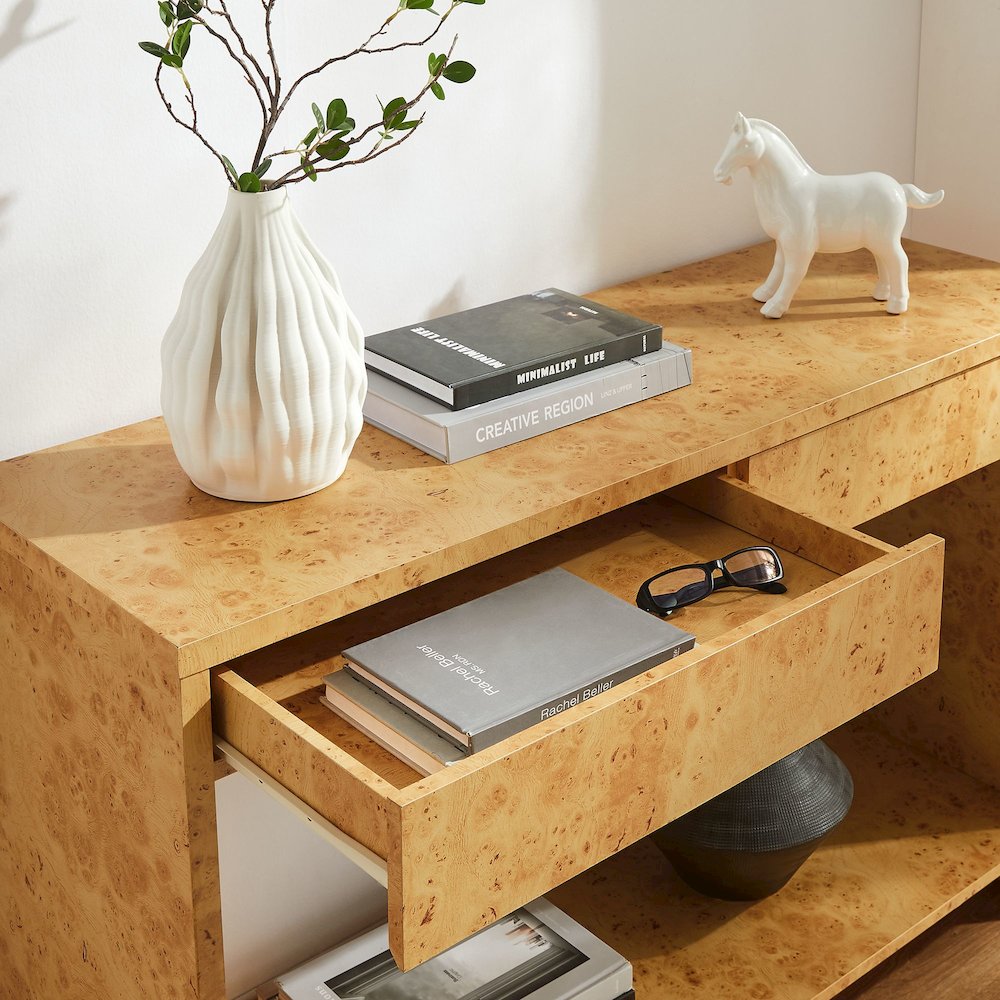 Hudson 2-Drawer Burl Wood Console Table. Picture 9