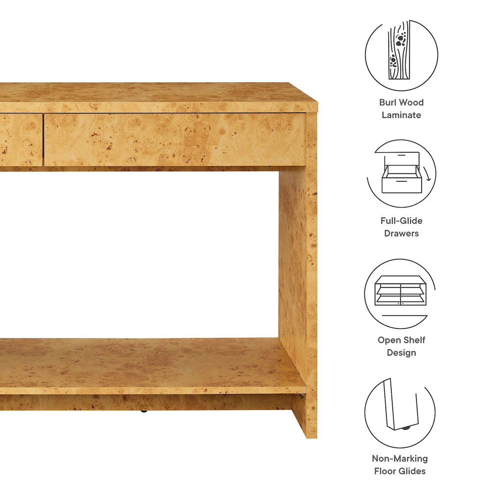 Hudson 2-Drawer Burl Wood Console Table. Picture 3