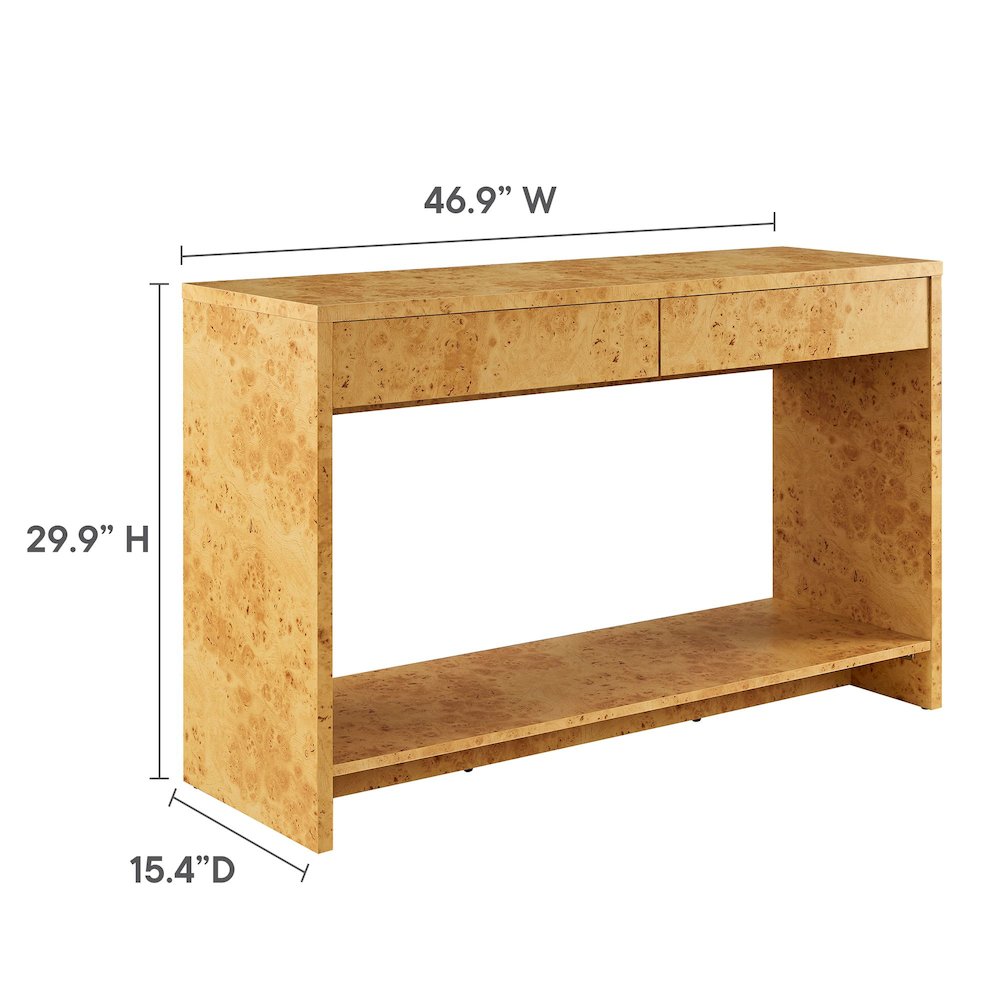 Hudson 2-Drawer Burl Wood Console Table. Picture 2