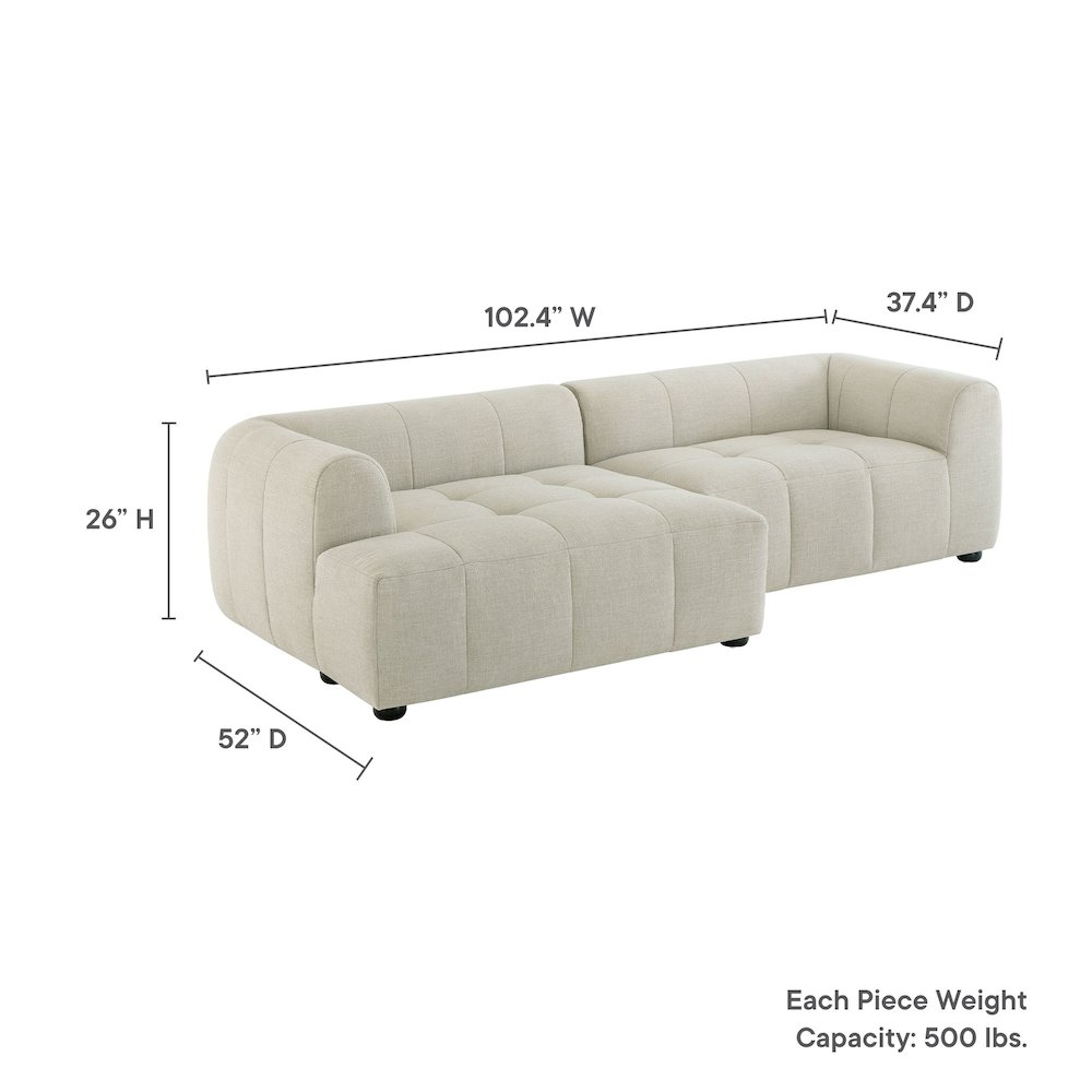 Liana Left-Facing Upholstered Fabric Modular Sofa with Chaise. Picture 3