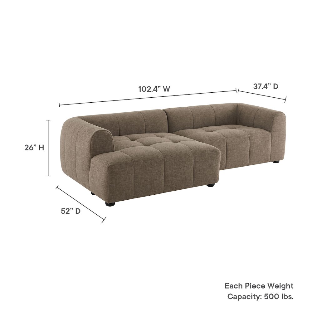 Liana Left-Facing Upholstered Fabric Modular Sofa with Chaise. Picture 3
