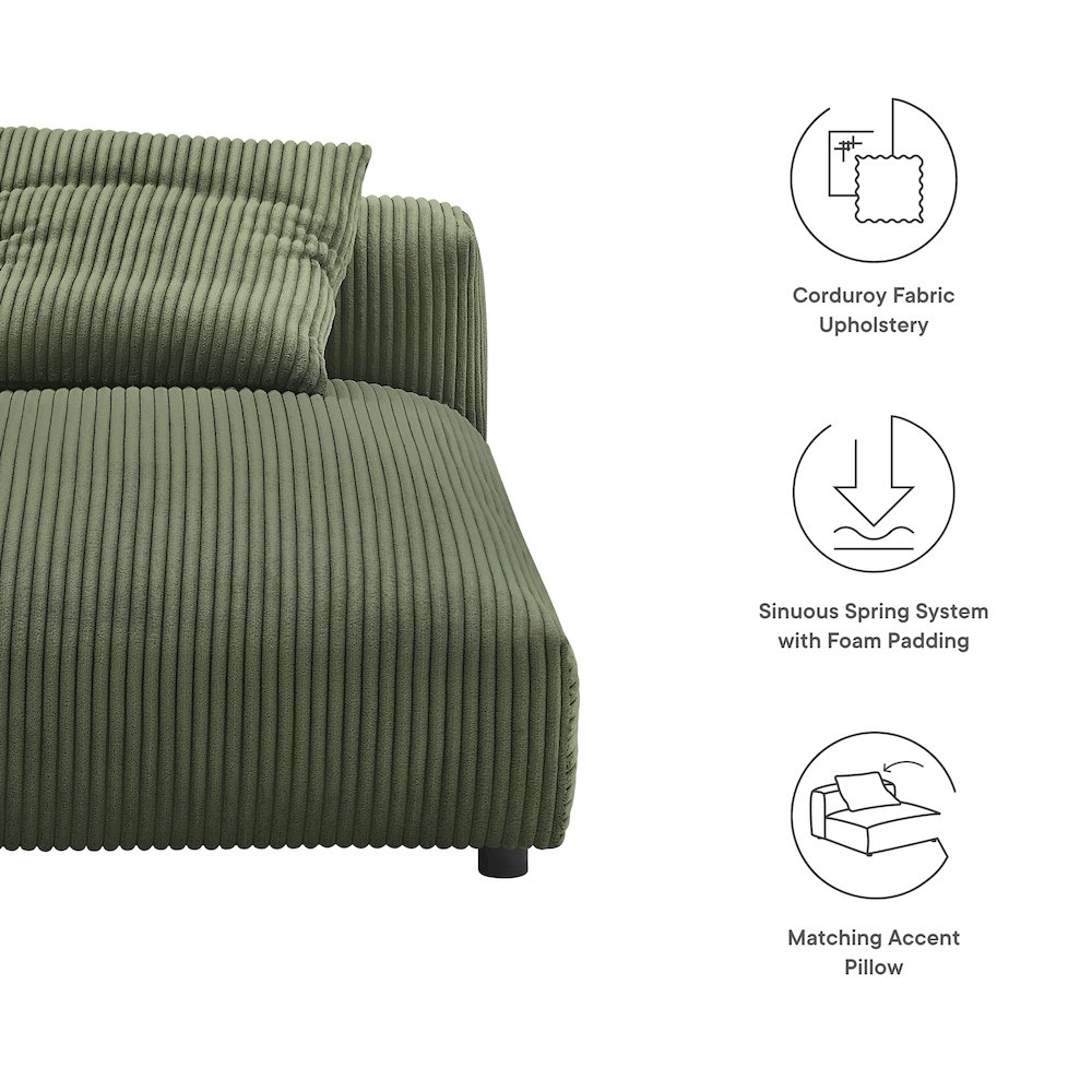 Solace Modular Corduroy Upholstered Armless Chaise Lounge. Picture 3