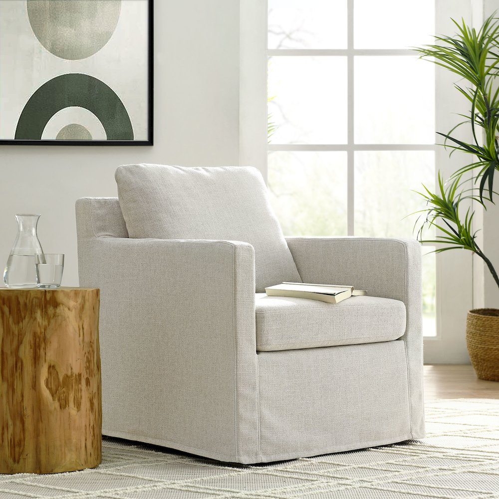 Serene Fabric Slipcovered Swivel Armchair. Picture 8