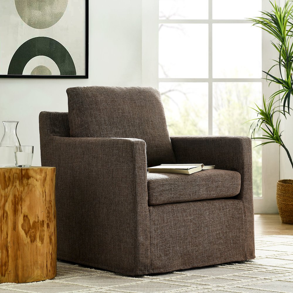 Serene Fabric Slipcovered Swivel Armchair. Picture 8