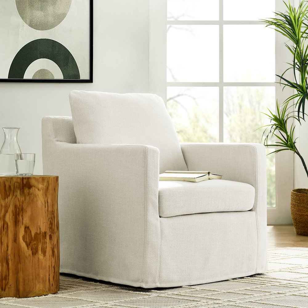 Serene Fabric Slipcovered Swivel Armchair. Picture 9