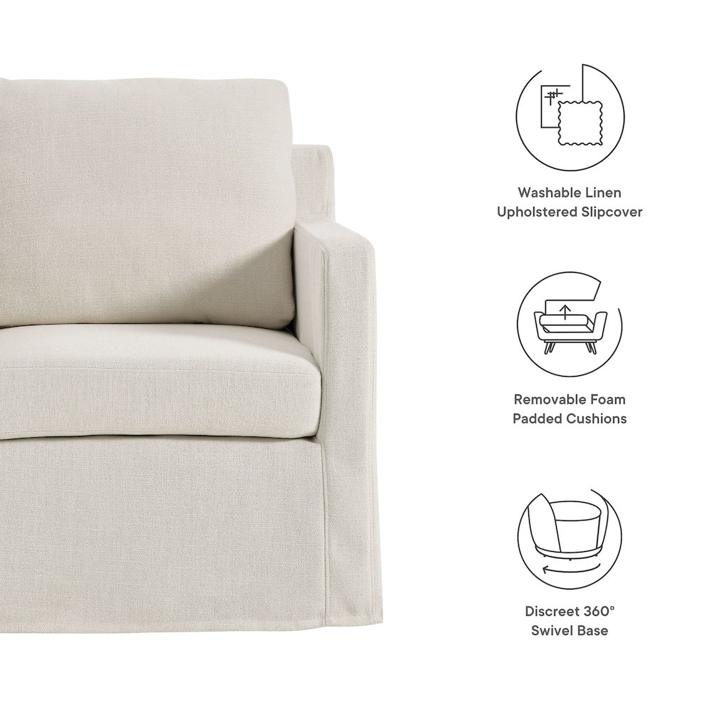 Serene Fabric Slipcovered Swivel Armchair. Picture 2