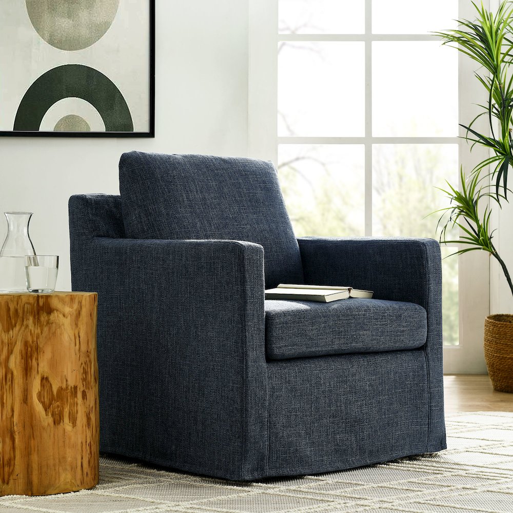 Serene Fabric Slipcovered Swivel Armchair. Picture 9