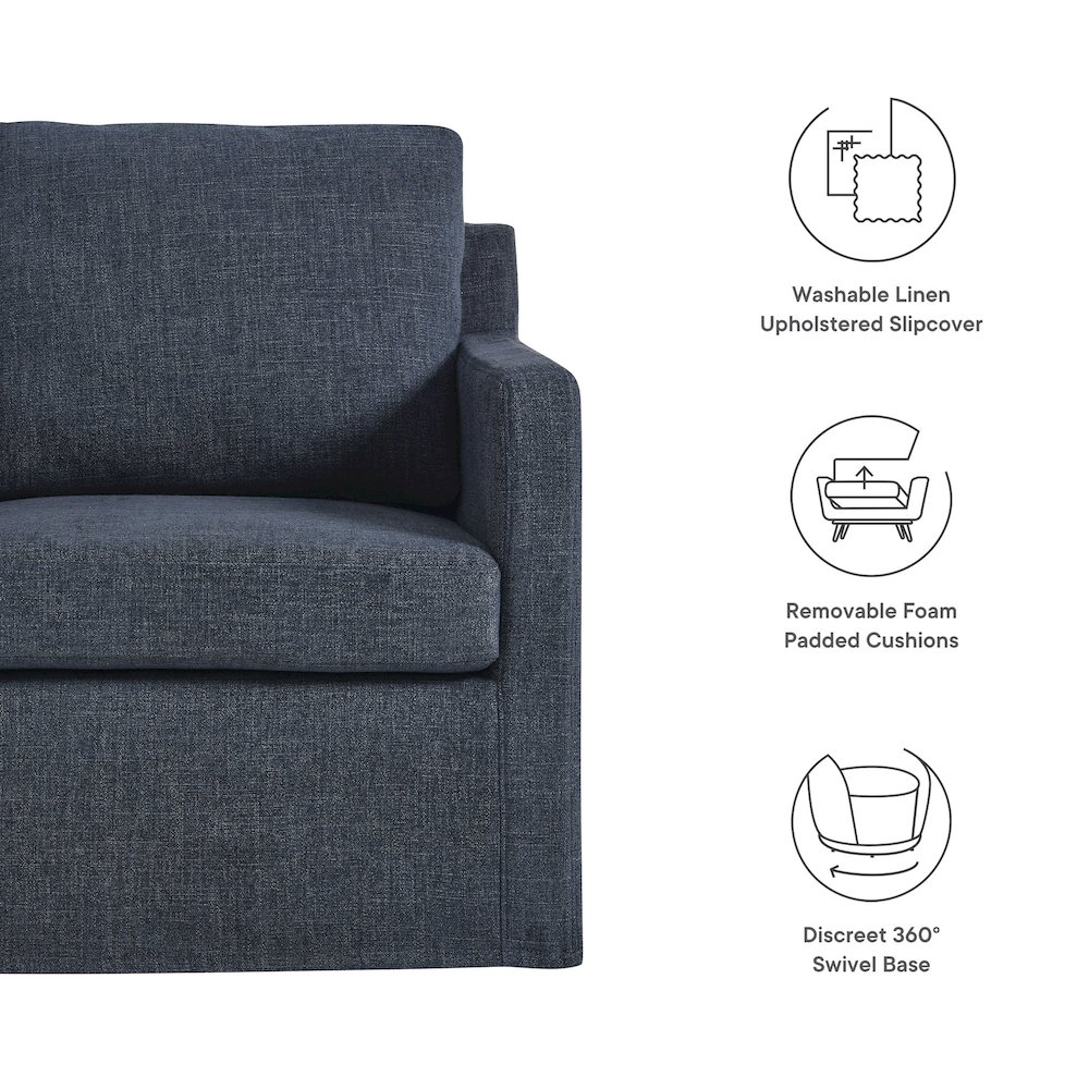 Serene Fabric Slipcovered Swivel Armchair. Picture 2