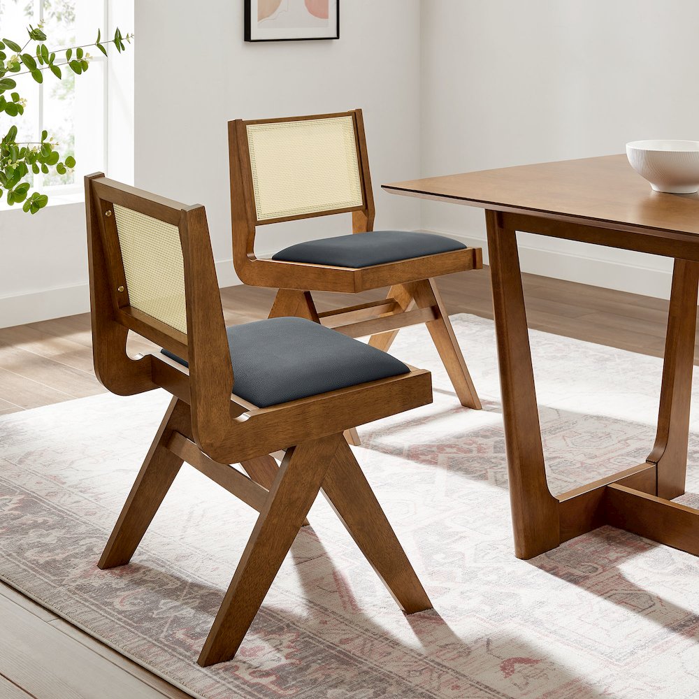 Thera Vegan Leather and Cane Dining Side Chairs Set of 2. Picture 9