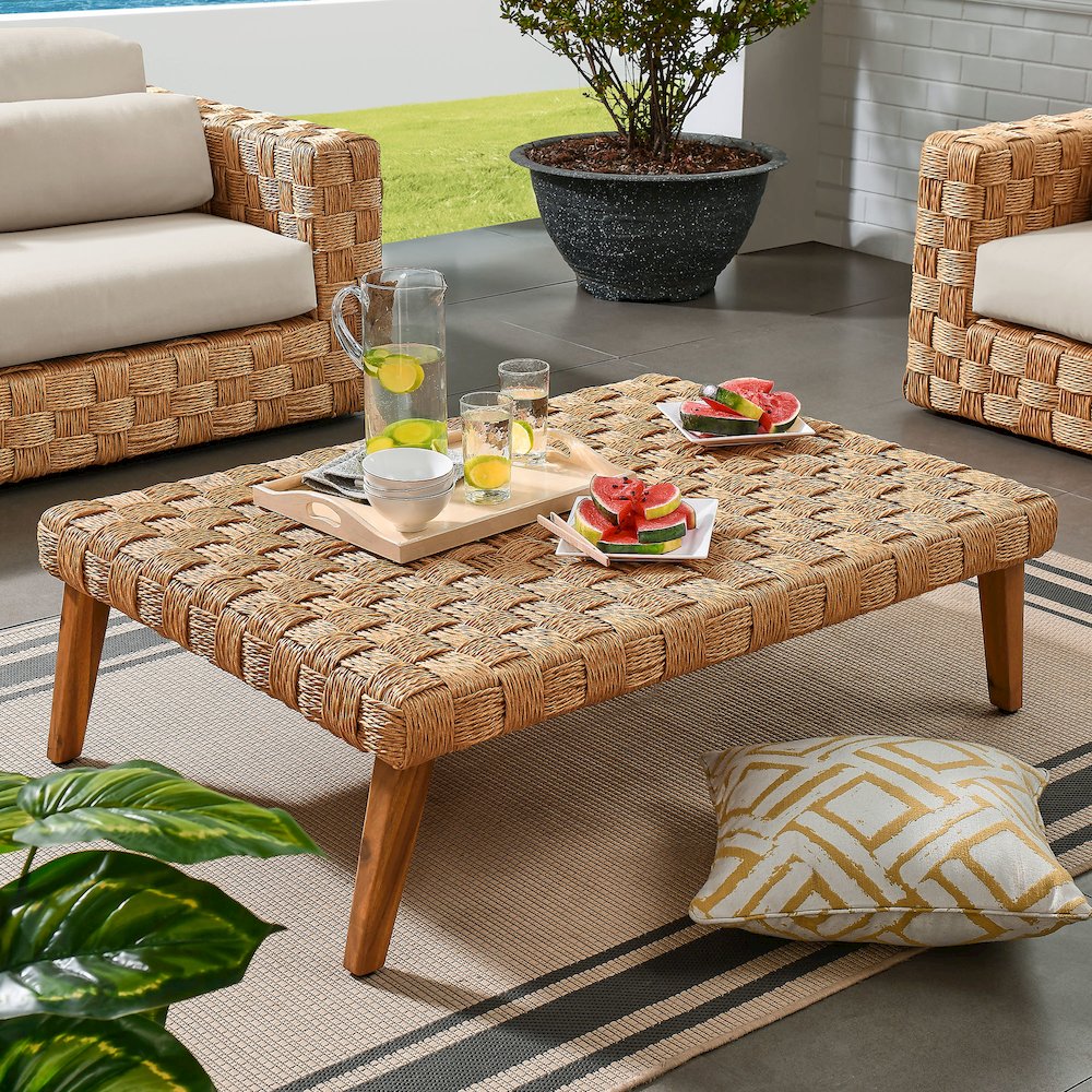 Thames Outdoor Patio Wicker Outdoor Patio Rattan Coffee Table. Picture 9