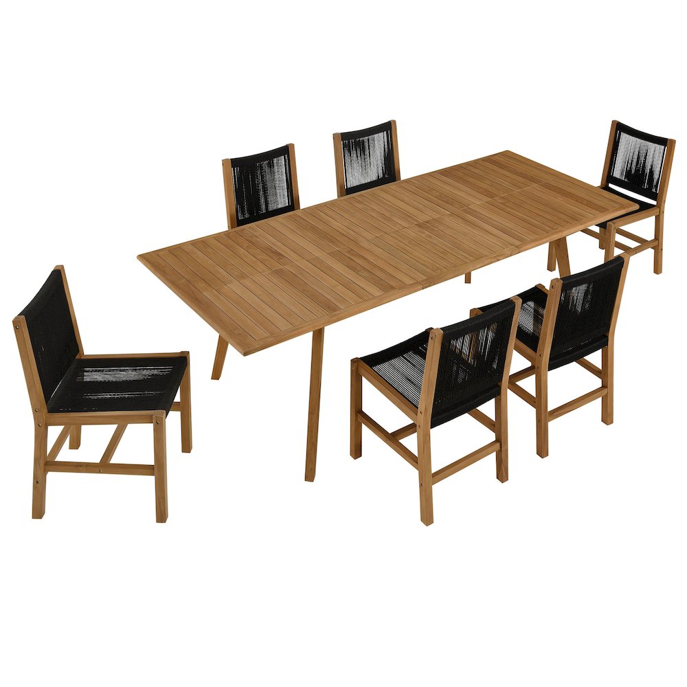 Vienna 7-Piece Outdoor Patio Teak and Rope Dining Set with Armless Chairs. Picture 1