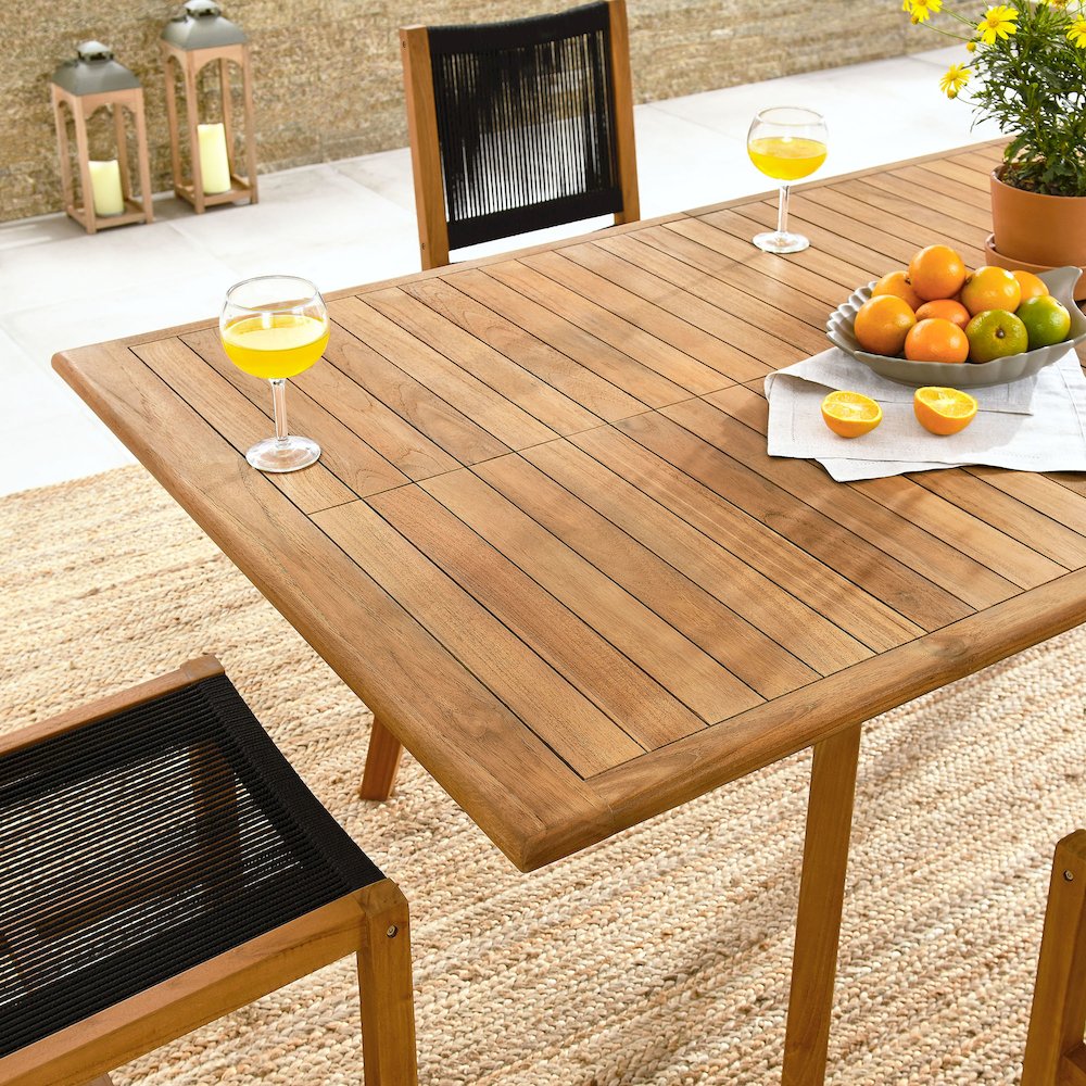 Vienna 7-Piece Outdoor Patio Teak and Rope Dining Set with Armless Chairs. Picture 12