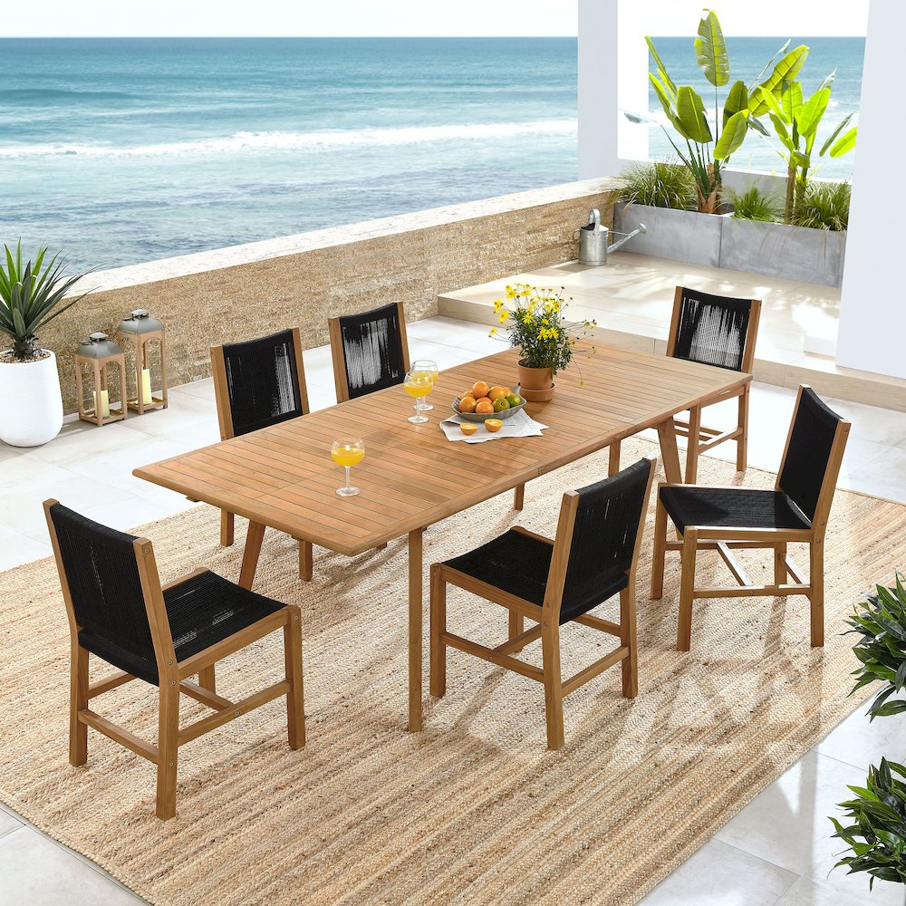 Vienna 7-Piece Outdoor Patio Teak and Rope Dining Set with Armless Chairs. Picture 11