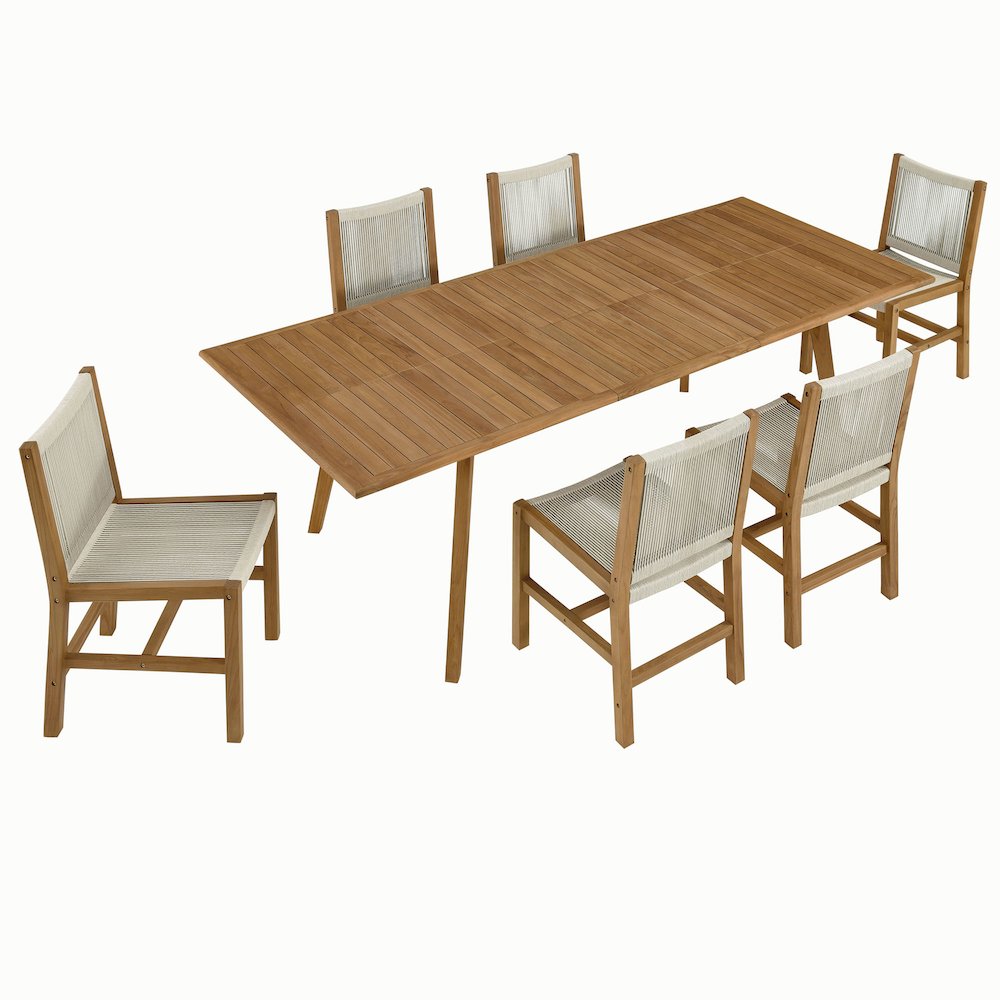 Vienna 7-Piece Outdoor Patio Teak and Rope Dining Set with Armless Chairs. Picture 1