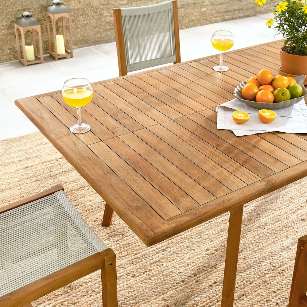 Vienna 7-Piece Outdoor Patio Teak and Rope Dining Set with Armless Chairs. Picture 12