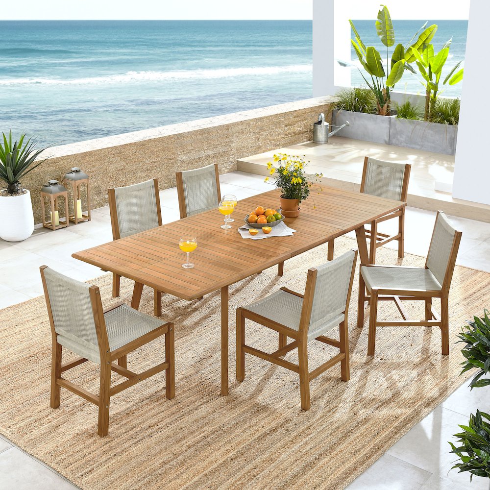 Vienna 7-Piece Outdoor Patio Teak and Rope Dining Set with Armless Chairs. Picture 11