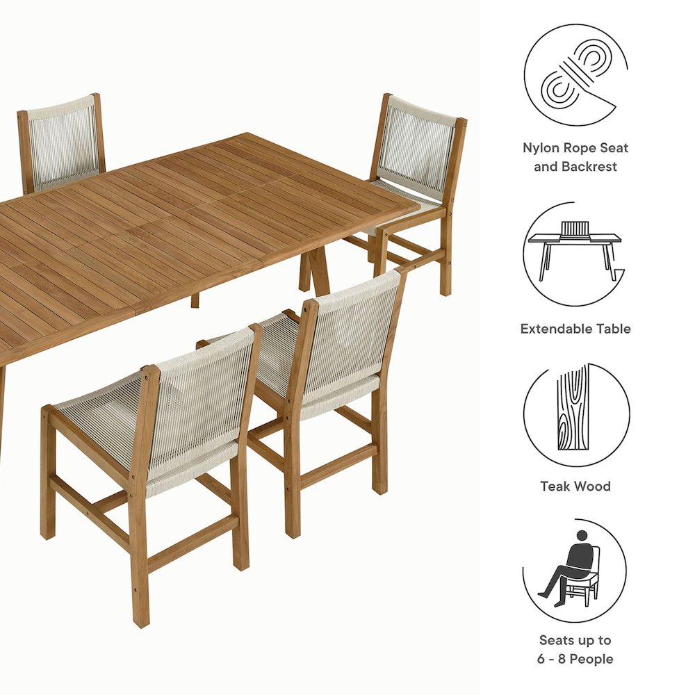 Vienna 7-Piece Outdoor Patio Teak and Rope Dining Set with Armless Chairs. Picture 4