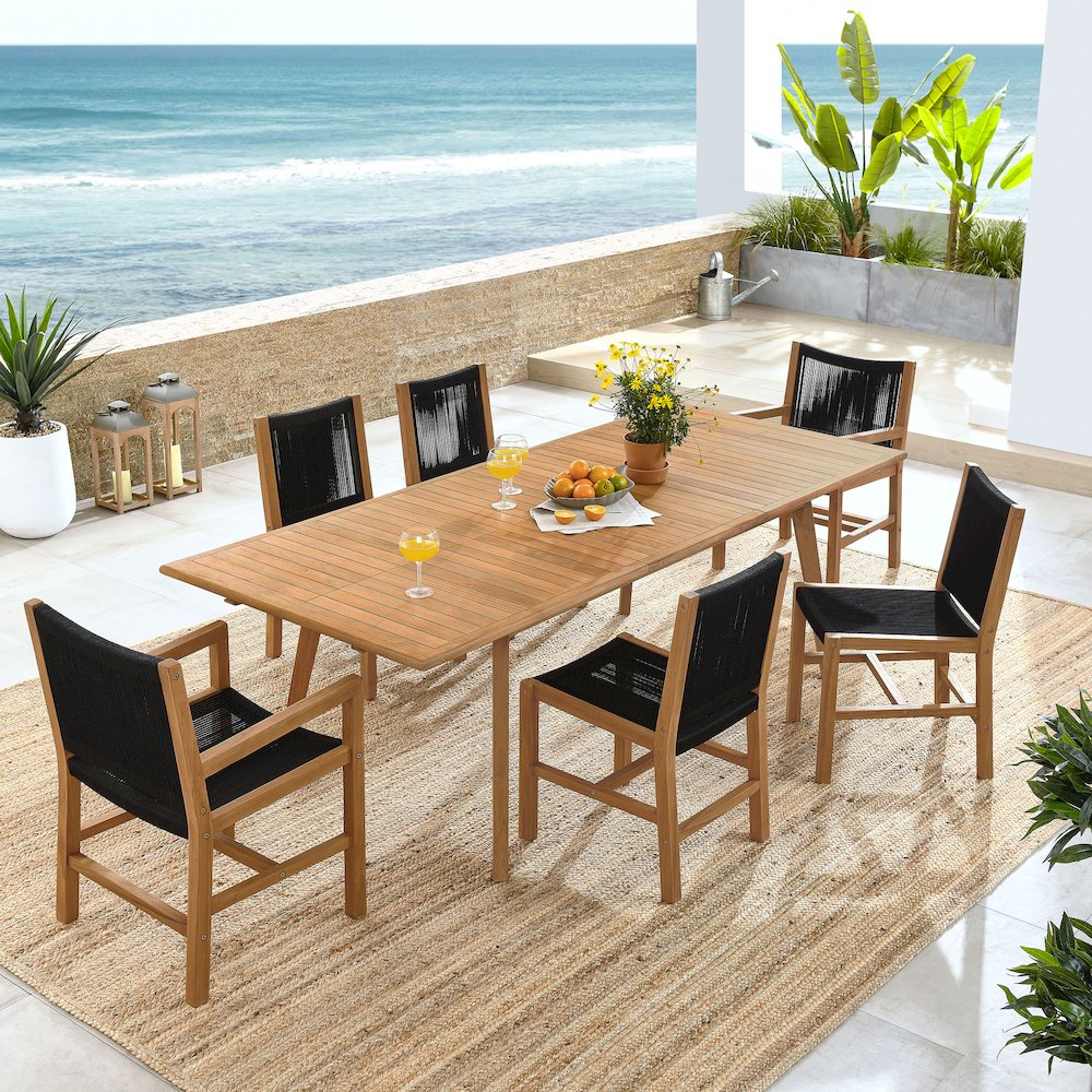 Vienna 7-Piece Outdoor Patio Teak and Rope Dining Set. Picture 15
