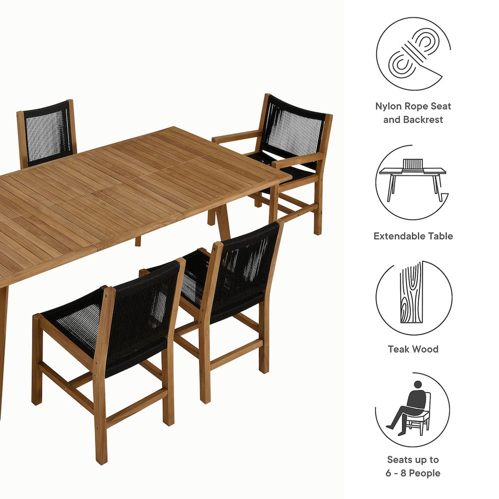 Vienna 7-Piece Outdoor Patio Teak and Rope Dining Set. Picture 5