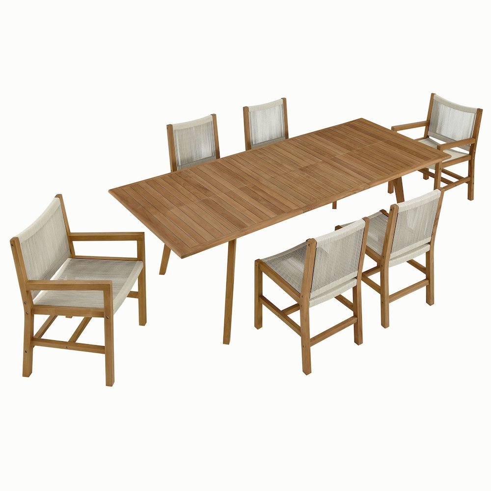 Vienna 7-Piece Outdoor Patio Teak and Rope Dining Set. Picture 1