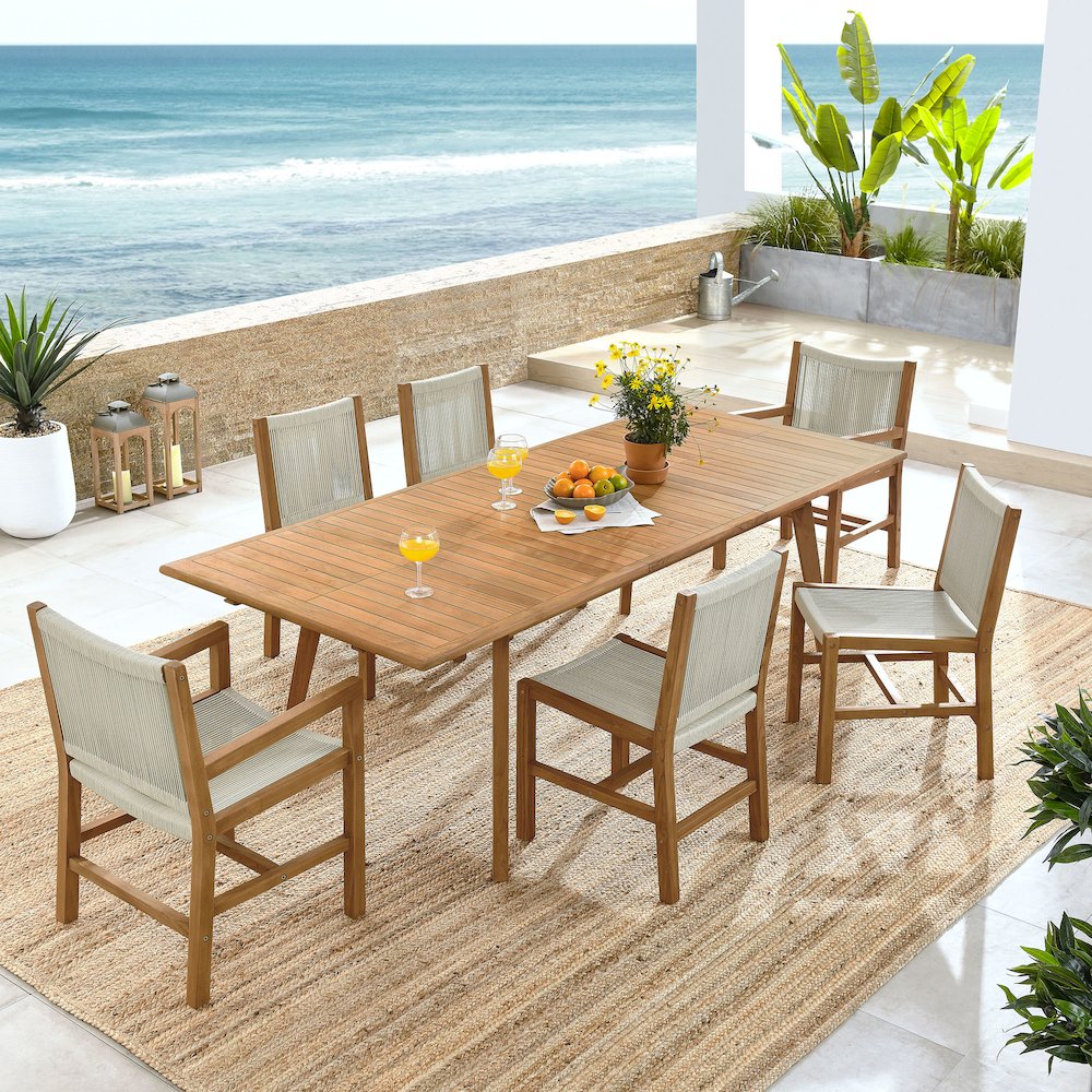 Vienna 7-Piece Outdoor Patio Teak and Rope Dining Set. Picture 15