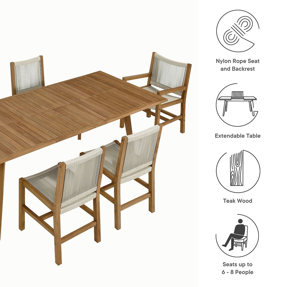 Vienna 7-Piece Outdoor Patio Teak and Rope Dining Set. Picture 5