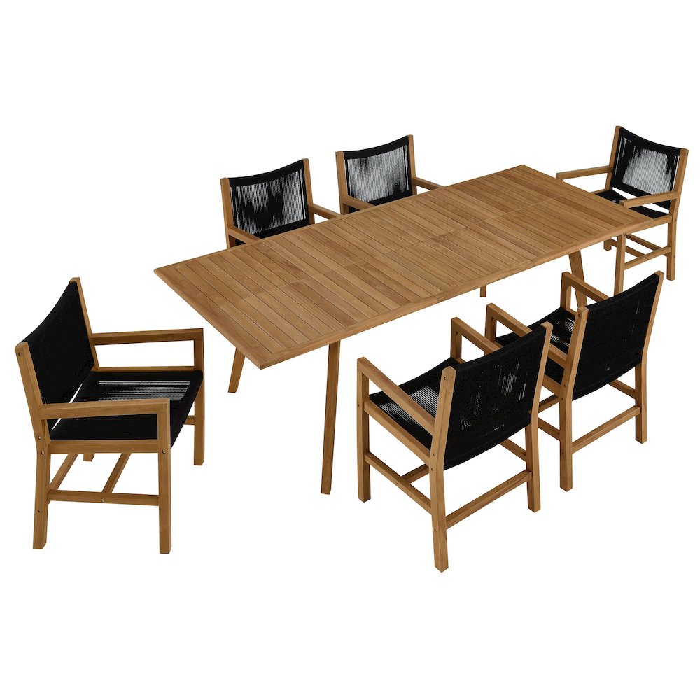 Vienna 7-Piece Outdoor Patio Teak and Rope Dining Set with Armchairs. Picture 1
