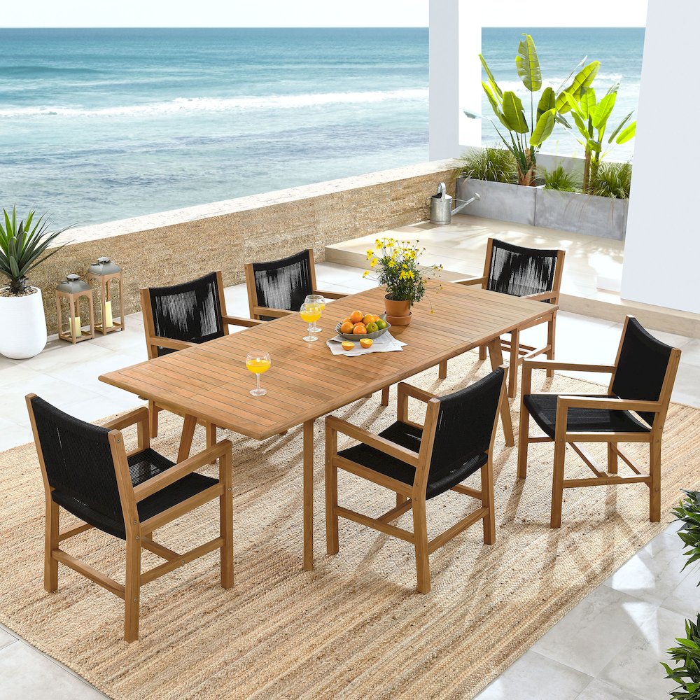 Vienna 7-Piece Outdoor Patio Teak and Rope Dining Set with Armchairs. Picture 11