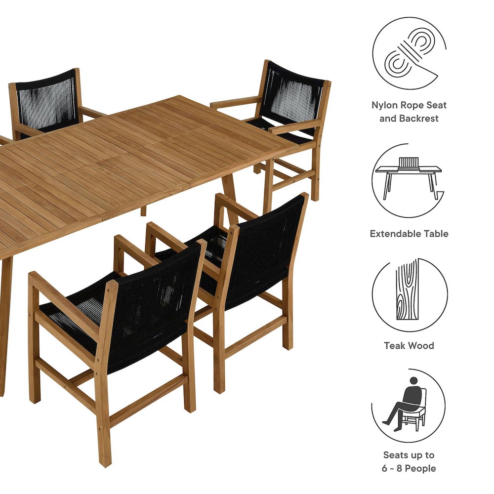 Vienna 7-Piece Outdoor Patio Teak and Rope Dining Set with Armchairs. Picture 4