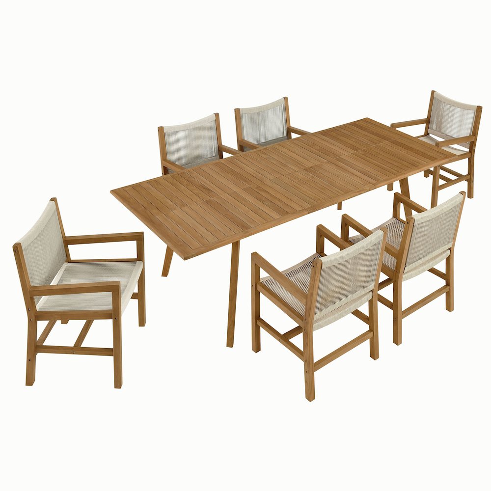 Vienna 7-Piece Outdoor Patio Teak and Rope Dining Set with Armchairs. Picture 1