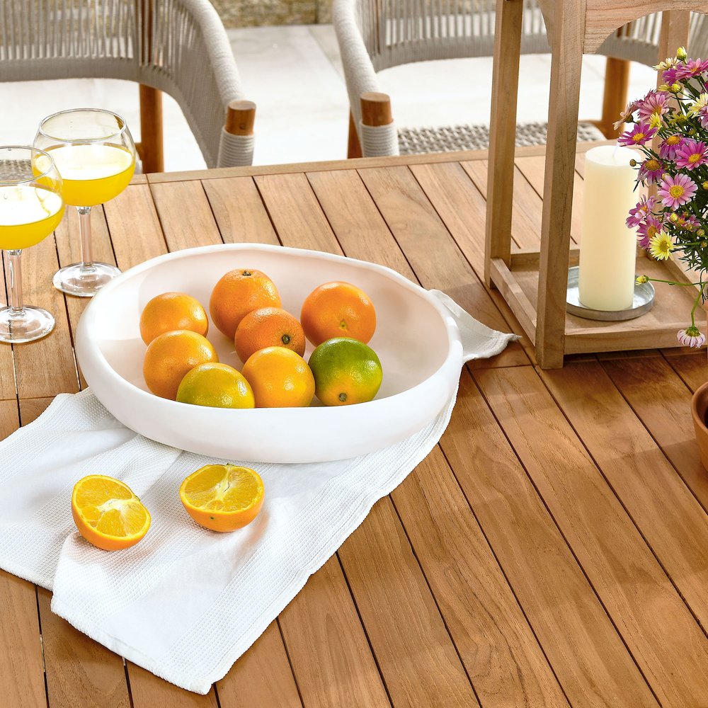 Vienna 7-Piece Outdoor Patio Teak and Rope Dining Set with Curved-Back Armchairs. Picture 12