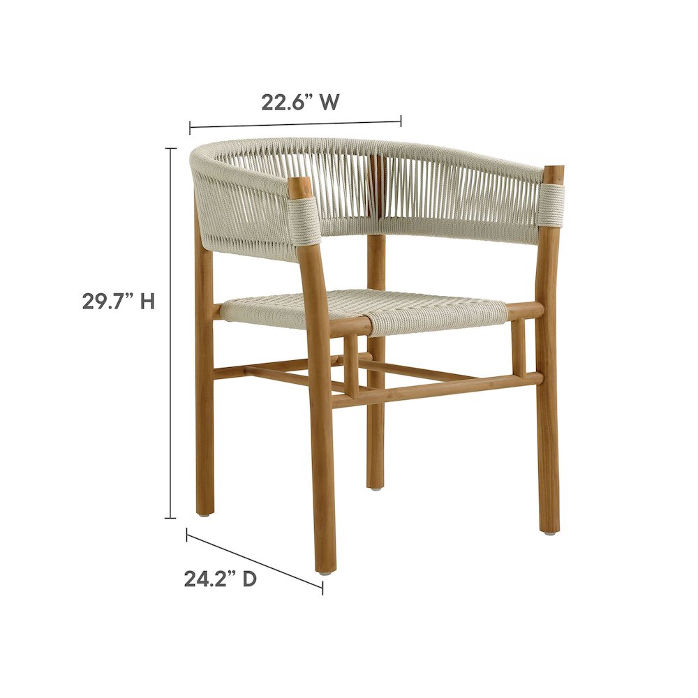 Vienna 5-Piece Outdoor Patio Teak and Rope Dining Set with Curved-Back Armchairs. Picture 2