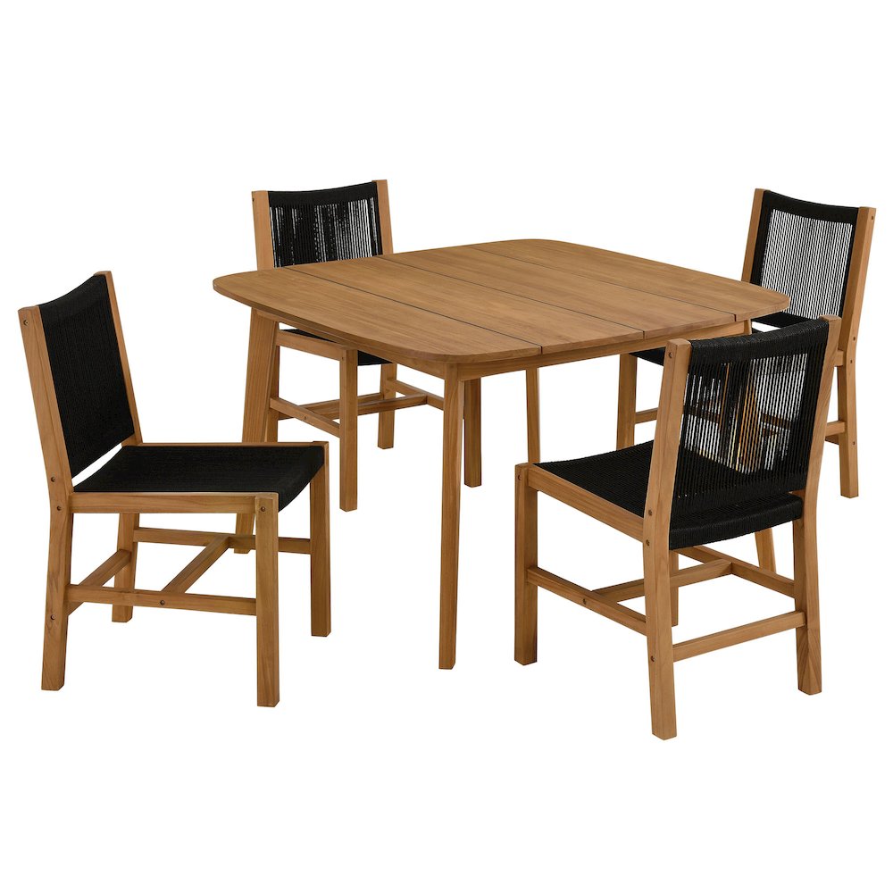 Vienna 5-Piece Outdoor Patio Teak and Rope Dining Set with Armless Chairs. Picture 1