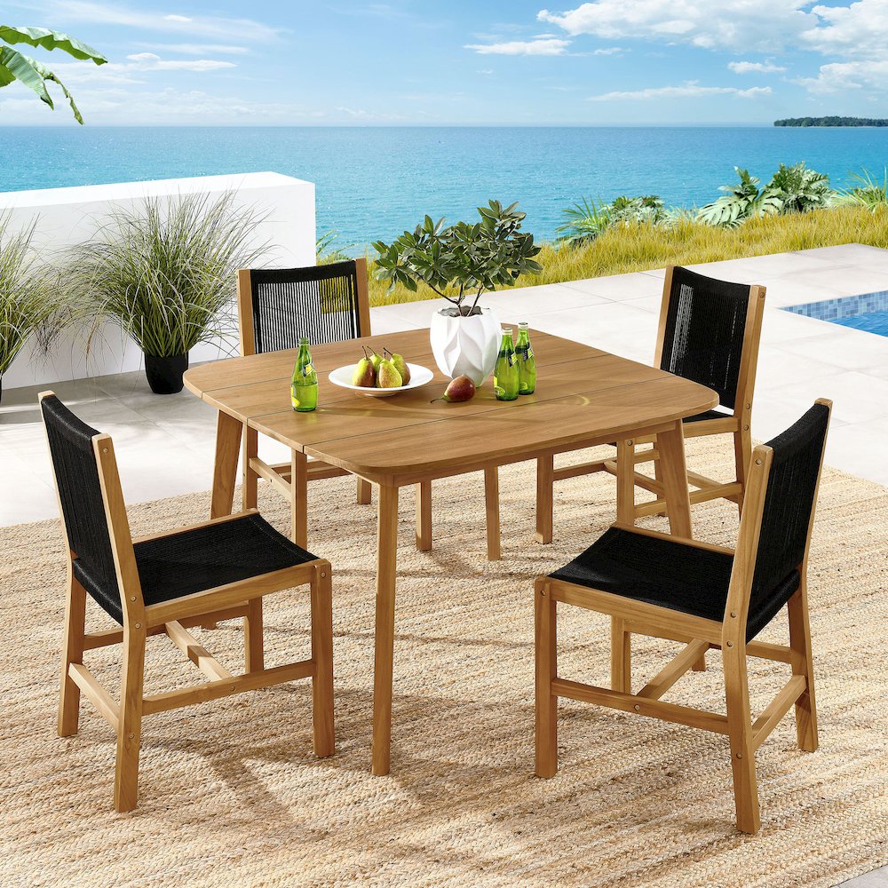 Vienna 5-Piece Outdoor Patio Teak and Rope Dining Set with Armless Chairs. Picture 11