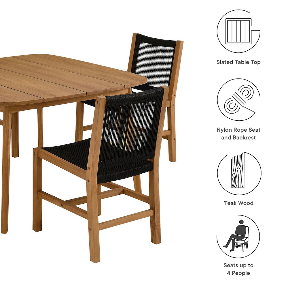 Vienna 5-Piece Outdoor Patio Teak and Rope Dining Set with Armless Chairs. Picture 4