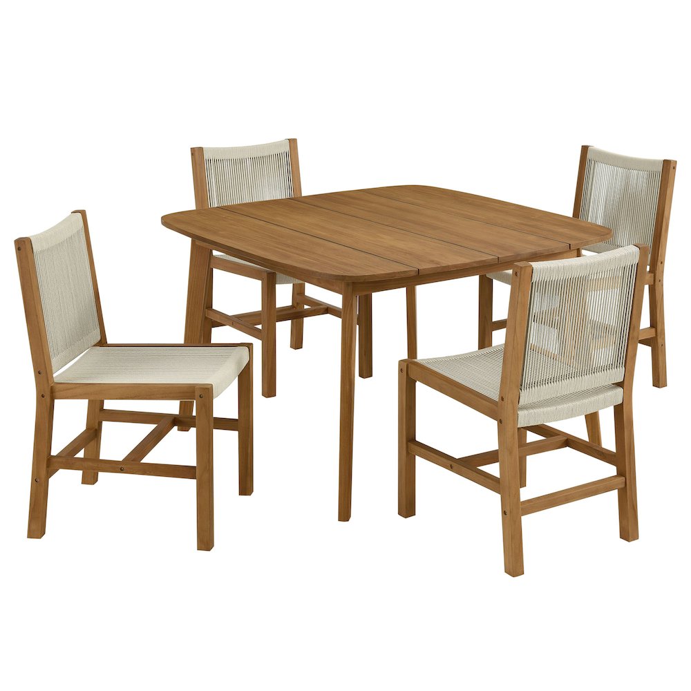 Vienna 5-Piece Outdoor Patio Teak and Rope Dining Set with Armless Chairs. Picture 1