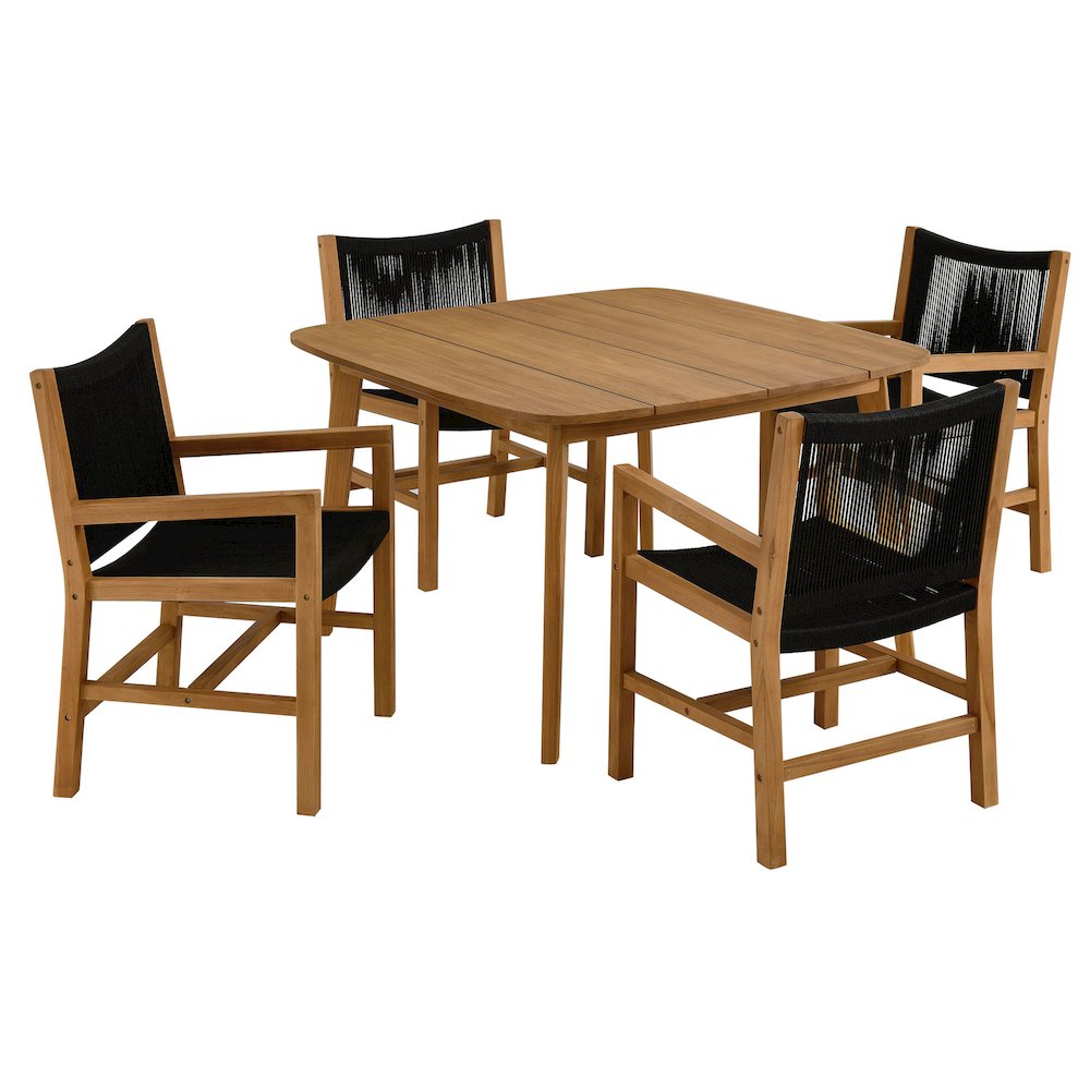 Vienna 5-Piece Outdoor Patio Teak and Rope Dining Set with Armchairs. Picture 1