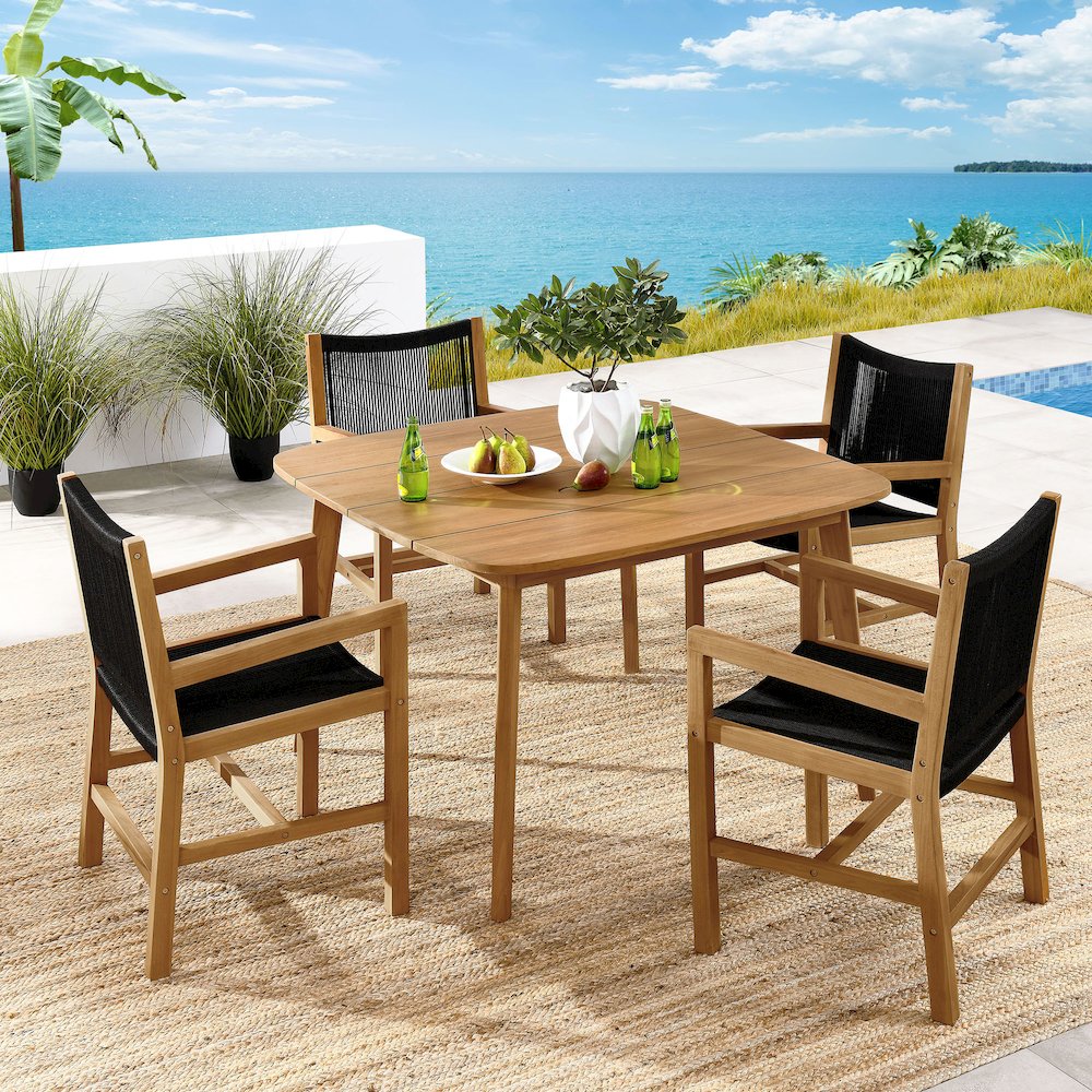 Vienna 5-Piece Outdoor Patio Teak and Rope Dining Set with Armchairs. Picture 11