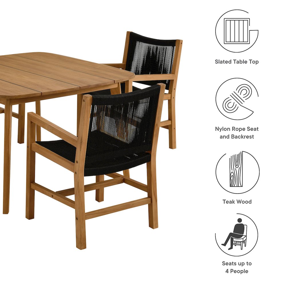 Vienna 5-Piece Outdoor Patio Teak and Rope Dining Set with Armchairs. Picture 4