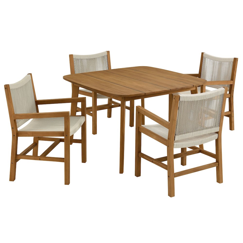 Vienna 5-Piece Outdoor Patio Teak and Rope Dining Set with Armchairs. Picture 1