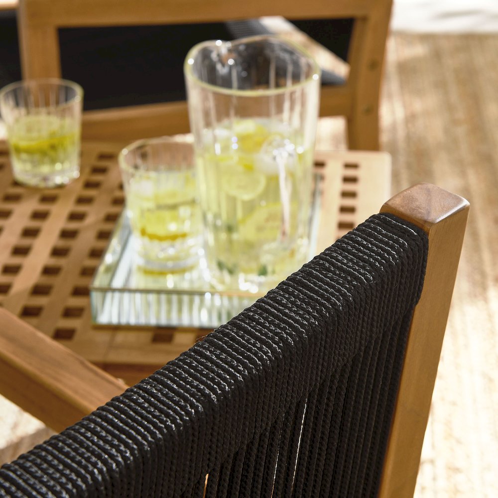 Vienna 3-Piece Outdoor Patio Teak and Rope Armchairs with Folding Side Table. Picture 12