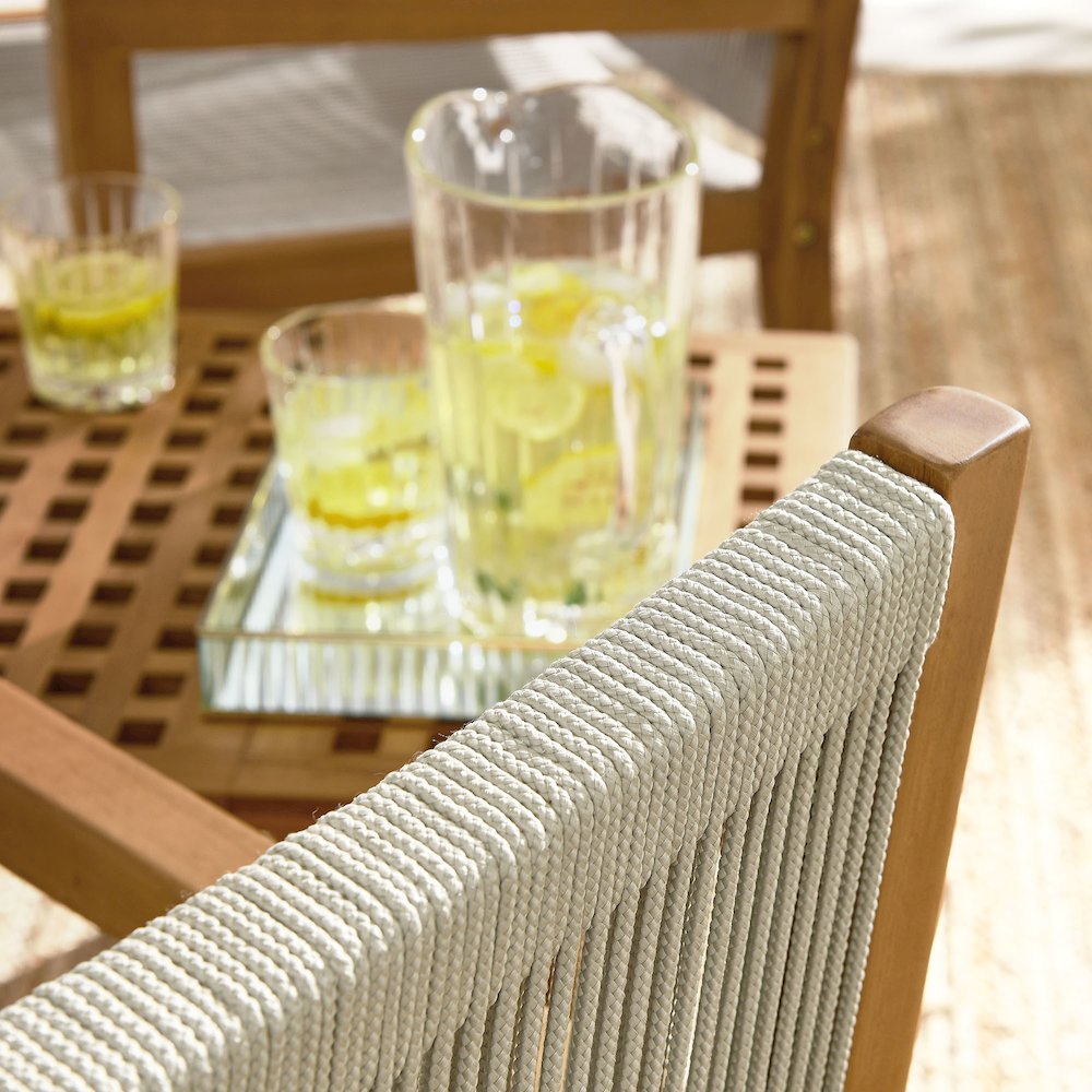 Vienna 3-Piece Outdoor Patio Teak and Rope Armchairs with Folding Side Table. Picture 12