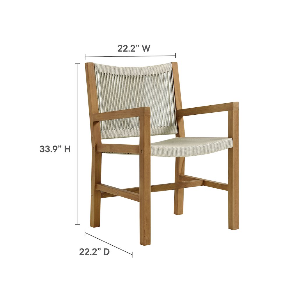Vienna 3-Piece Outdoor Patio Teak and Rope Armchairs with Folding Side Table. Picture 2