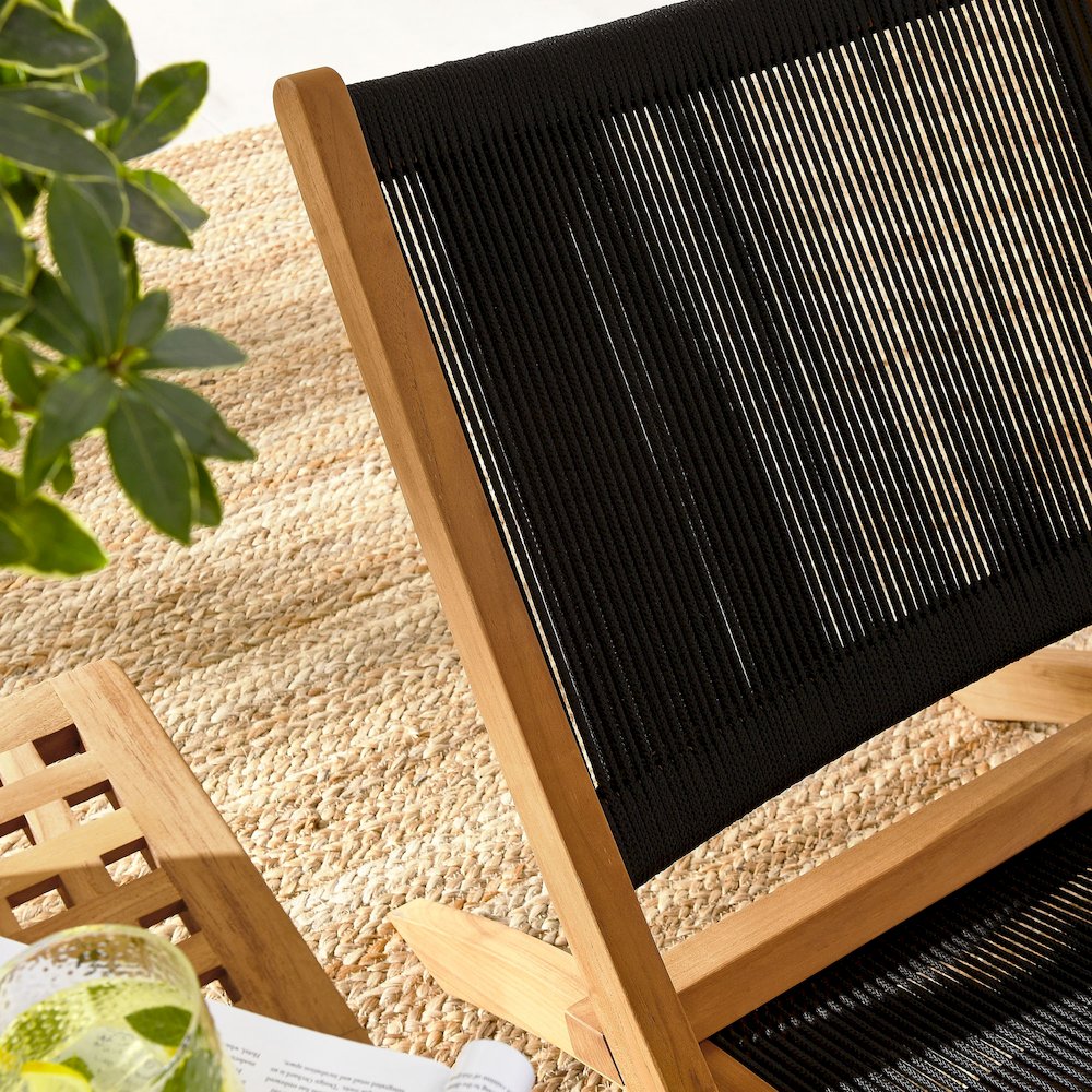 Vienna 3-Piece Outdoor Patio Teak and Rope Folding Lounge Chairs and Side Table. Picture 12