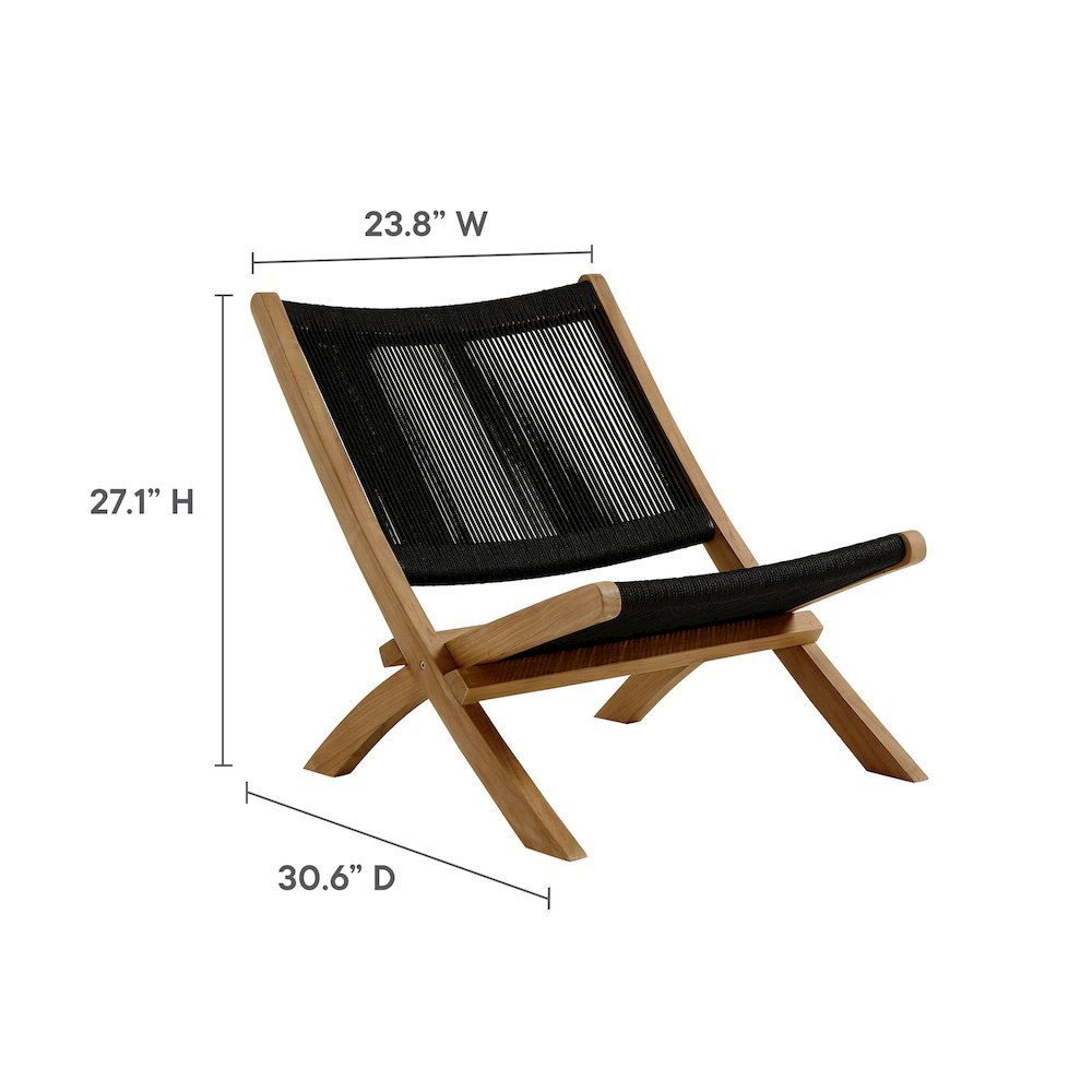 Vienna 3-Piece Outdoor Patio Teak and Rope Folding Lounge Chairs and Side Table. Picture 2
