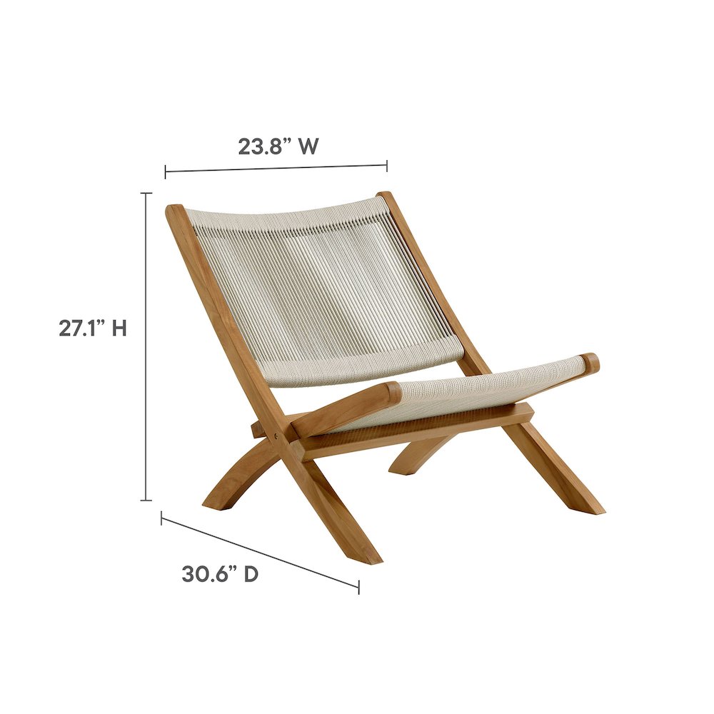 Vienna 3-Piece Outdoor Patio Teak and Rope Folding Lounge Chairs and Side Table. Picture 2