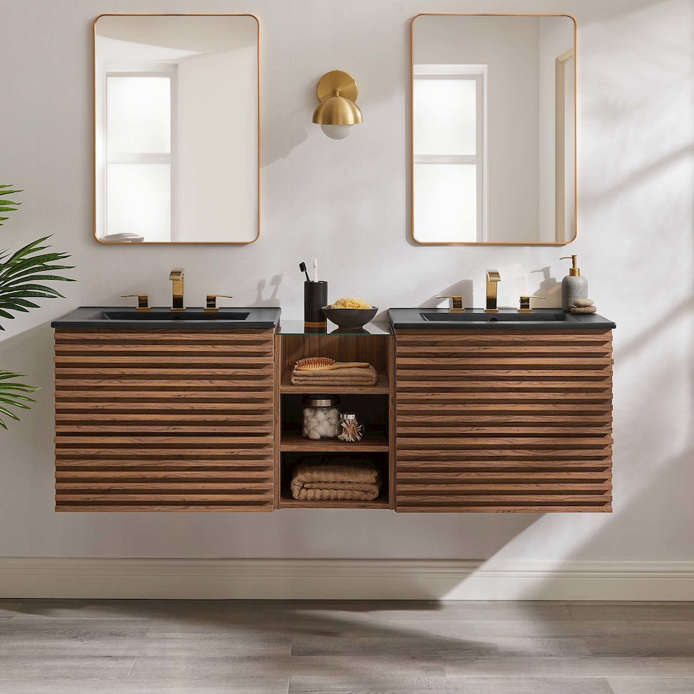Render 62" Wall-Mount Double Sink Bathroom Vanity. Picture 10