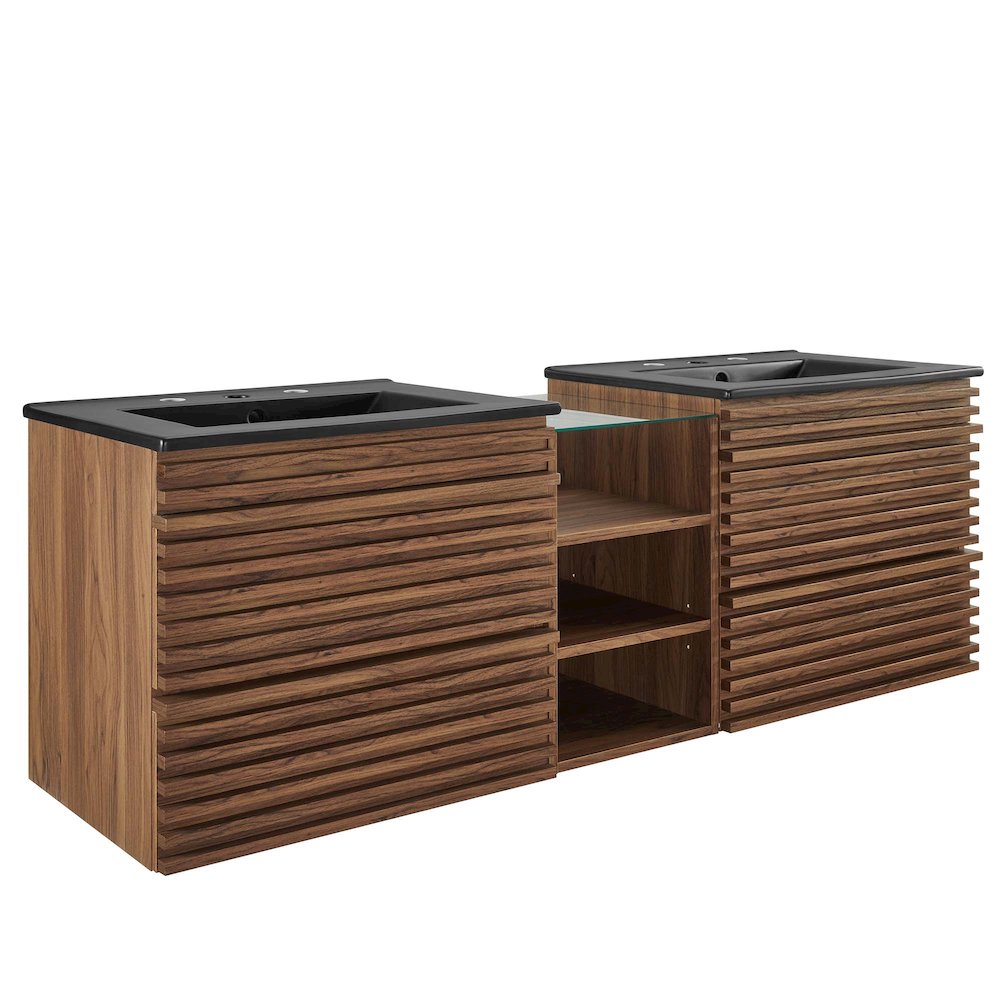 Render 62" Wall-Mount Double Sink Bathroom Vanity. Picture 1