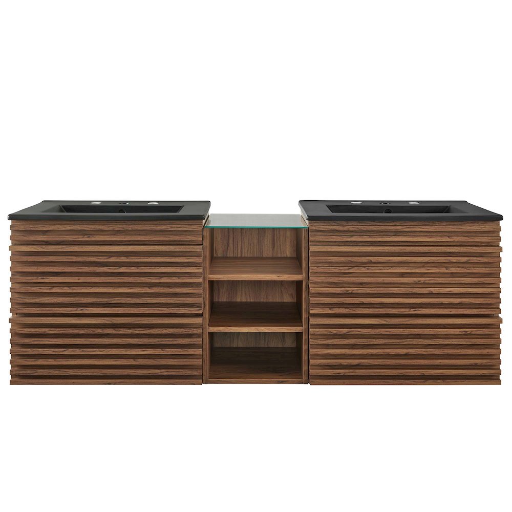 Render 62" Wall-Mount Double Sink Bathroom Vanity. Picture 4