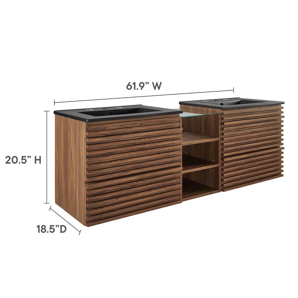 Render 62" Wall-Mount Double Sink Bathroom Vanity. Picture 3